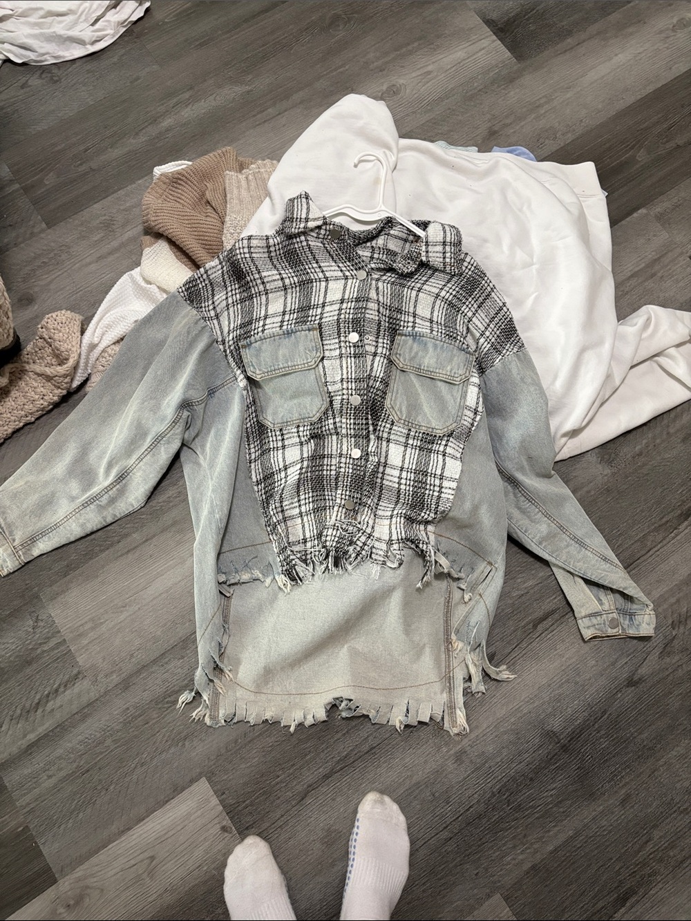 Jean jacket with flannel pieces